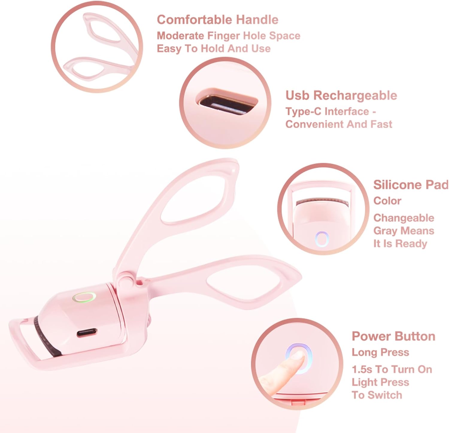 Heated Eyelash Curlers,Heated Lash Curler,Eye Lash Curler,Electric Eyelash Curler,3 Heating Modes with Sensing Heating Silicone Pad,Quick Natural Curling Eye Lashes